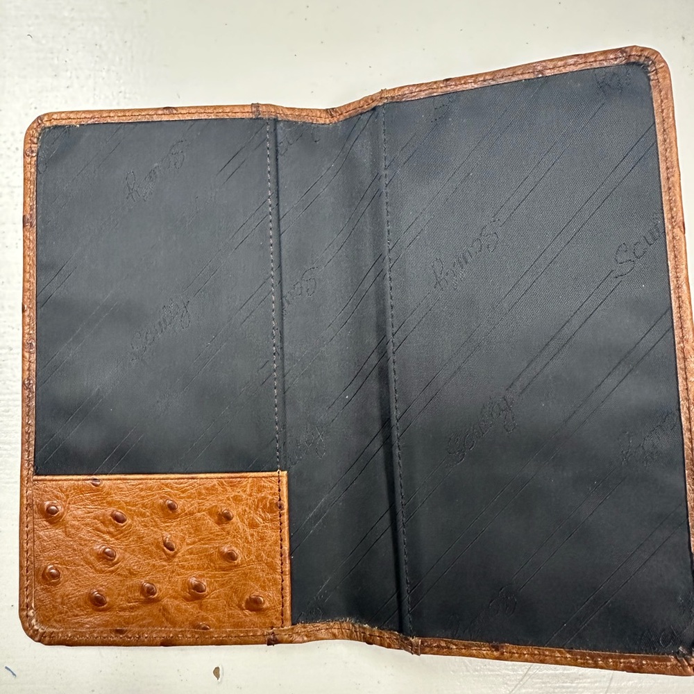 Scully Leather Ostrich Checkbook Cover - Cognac Brown Exotic Skin